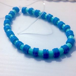 Blue and teal clay bead bracelet.
